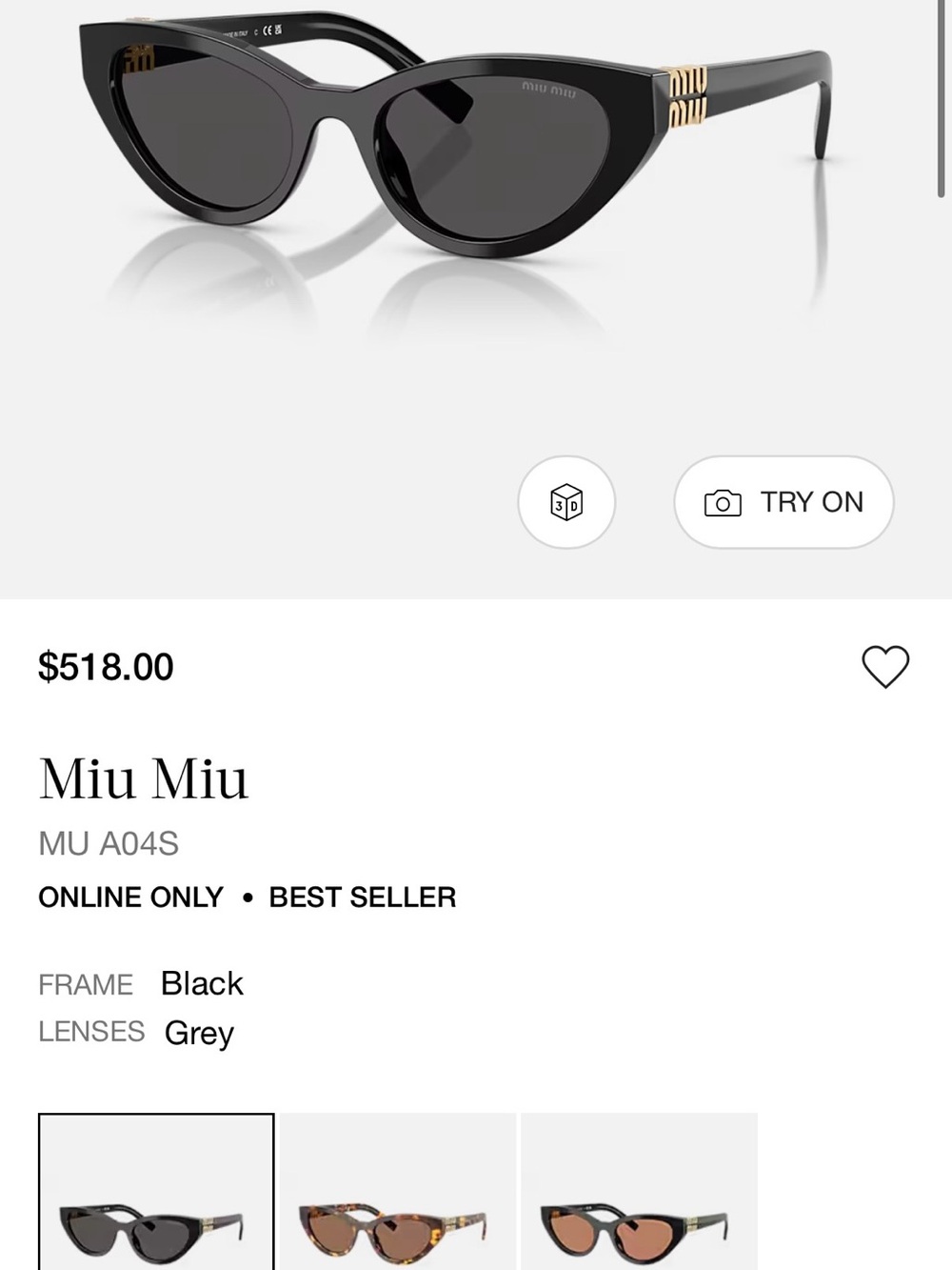 Miu Miu Black Cat-Eye Sunglasses - Picture 3 of 3